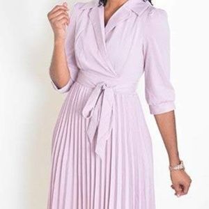 modest lilac pleated dress